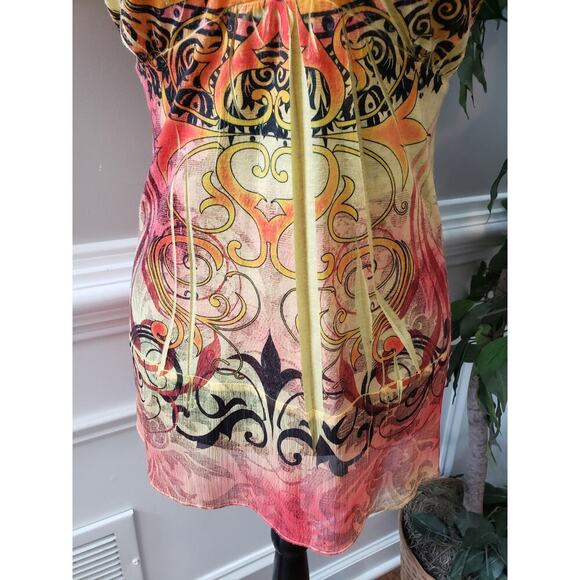 OneWorld Blouse Women's PL Multicolor Boho Chiffon Abstract Print V Neck Top - Picture 11 of 12